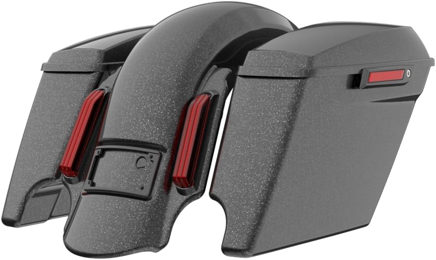 Advanblack Color Matched Stretched Bags, Lids Black Latch Hardware for '23-'24 Harley Touring CVO & 2024 Street Glide, Road Glide (Raven Metallic)