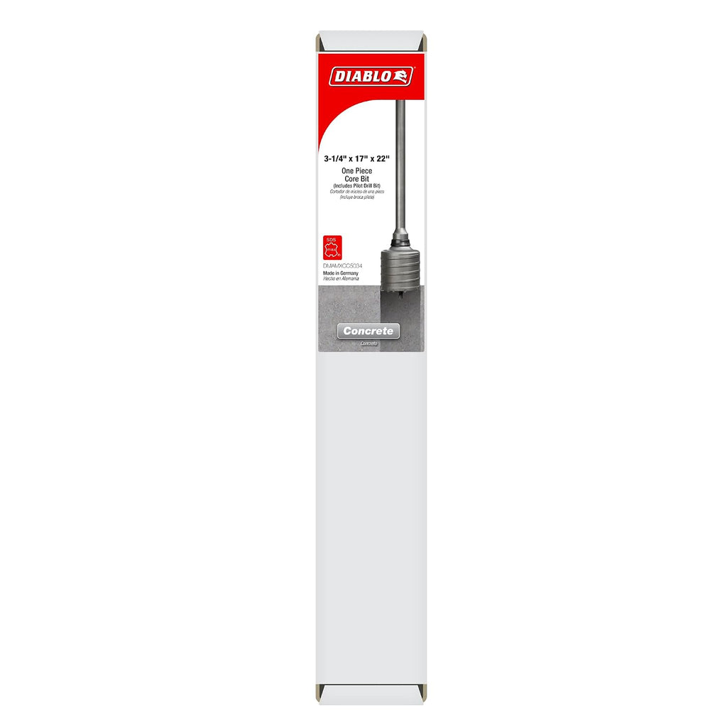 Diablo SDS-Max Carbide Tipped Core Bit with Peak Point Tip - 3-1/4' Diameter, 22' Length, 17' Working Length - DMAMXCC5034