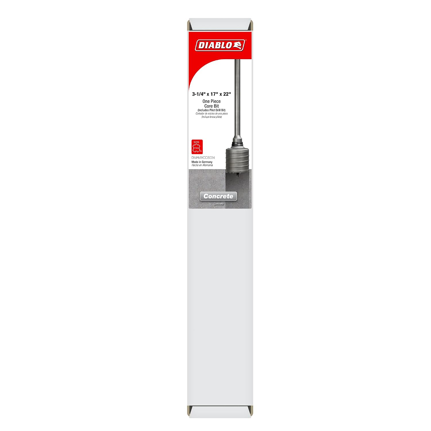 Diablo SDS-Max Carbide Tipped Core Bit with Peak Point Tip - 3-1/4' Diameter, 22' Length, 17' Working Length - DMAMXCC5034