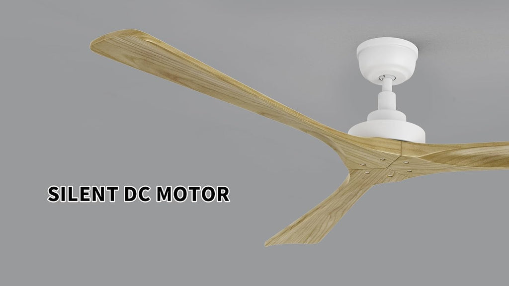 SMAFAN 60' Ceiling Fan without Lights Flush Mount, White Ceiling Fan with Remote Low Profile, 10-Speed Reversible DC Motor, Solid Wood, for Bedroom