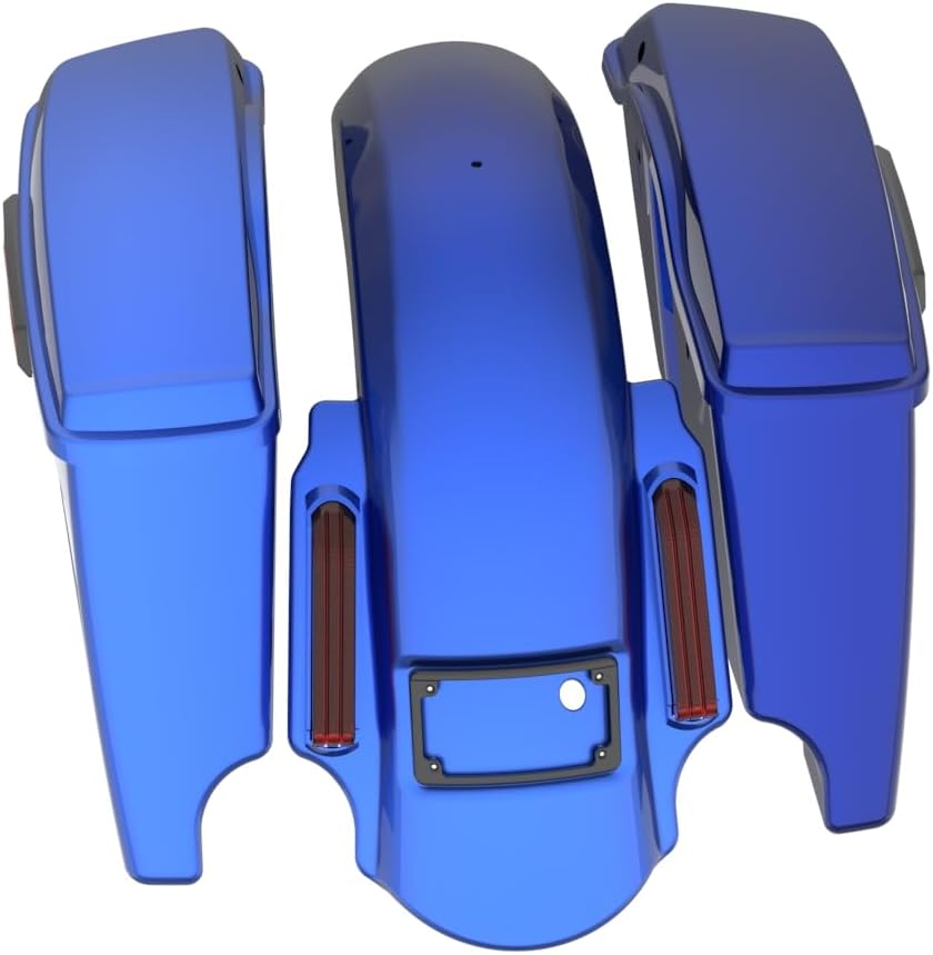 Advanblack Color Matched Stretched Bags, Lids Black Latch Hardware for '23-'24 Harley Touring CVO & 2024 Street Glide, Road Glide (Aurora Blue Denim)