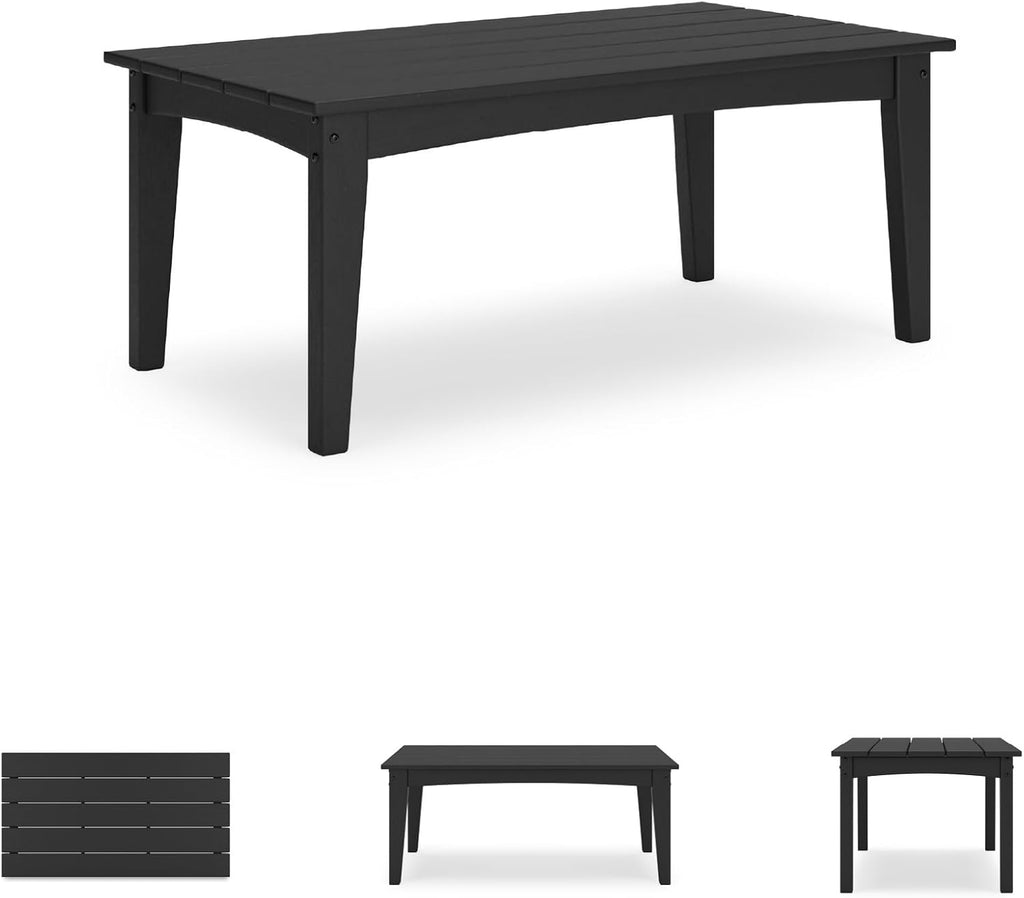 Signature Design by Ashley Hyland Wave Modern Weather Resistant HDPE Outdoor Coffee Table, Black