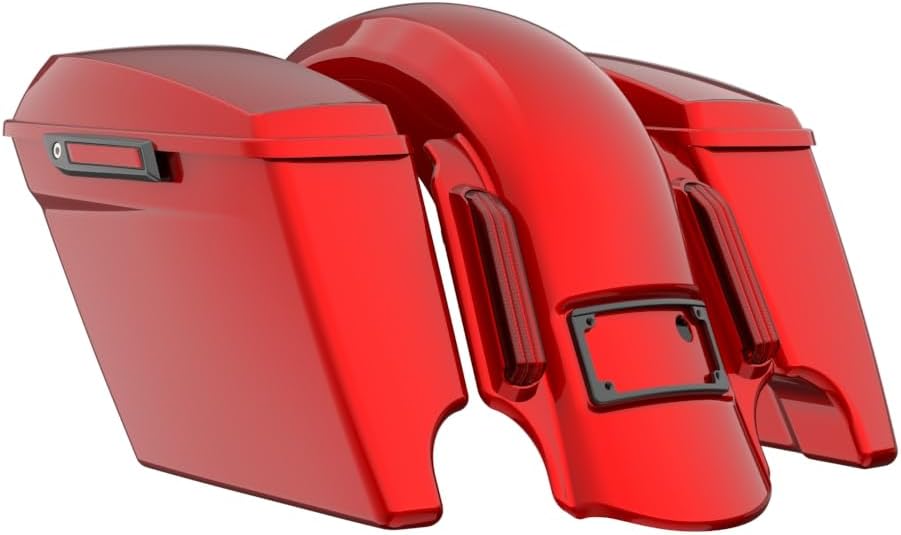 Advanblack Color Matched Stretched Bags, Lids Black Latch Hardware for '23-'24 Harley Touring CVO & 2024 Street Glide, Road Glide (Brilliant Red)