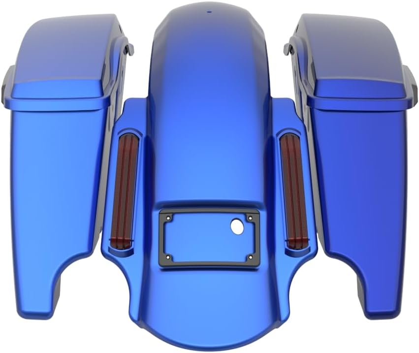 Advanblack Color Matched Stretched Bags, Lids Black Latch Hardware for '23-'24 Harley Touring CVO & 2024 Street Glide, Road Glide (Aurora Blue Denim)