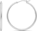 Classic 10K White Gold Hoop Earrings - Shiny Polished Plain Round Gold Hoops for Women and Men