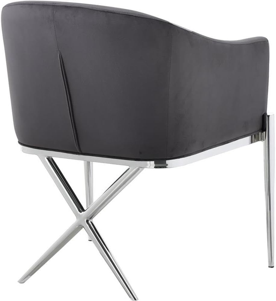Meridian Furniture Xavier Collection Modern | Contemporary Velvet Upholstered Dining Chair with Sturdy Steel X Shaped Legs, 25.5' W x 24.5' D x 31.5' H, Grey