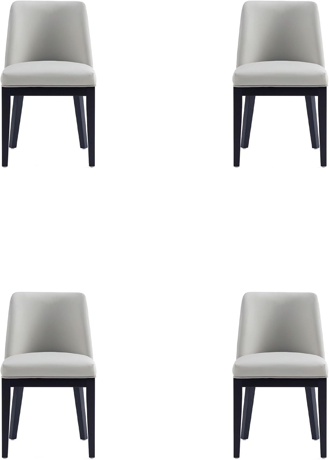 Manhattan Comfort Gansevoort Modern Faux Leather Dining Chair with Solid Beech Wood Frame, Upholstered Accent Furniture for Kitchen Table or Office, Set of 4, Stone Grey