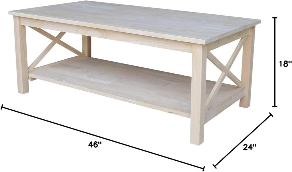 Hampton Solid Wood Coffee Table, Unfinished