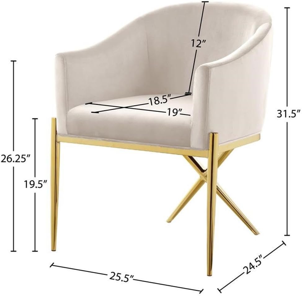 Meridian Furniture Xavier Collection Modern | Contemporary Velvet Upholstered Dining Chair with Sturdy Steel X Shaped Legs, 25.5' W x 24.5' D x 31.5' H, Cream