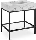 Meridian Furniture 407White-30 Marmo Collection Modern | Contemporary Bathroom Vanity with White Engineered Stone with Grey Veining, Matte Black Metal Base, 30' W x 23' D x 34' H, Black