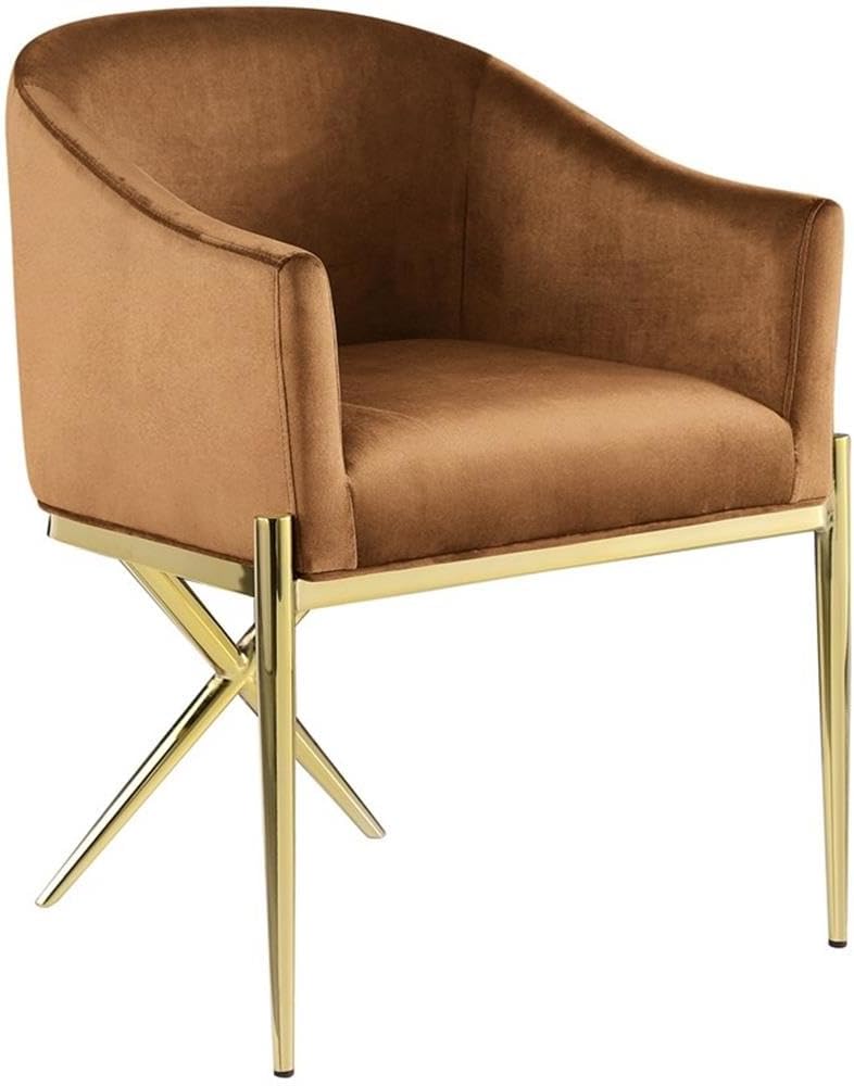 Meridian Furniture 763Saddle-C Xavier Collection Modern | Contemporary Velvet Upholstered Dining Chair with Sturdy Steel X Shaped Legs, 25.5' W x 24.5' D x 31.5' H, Saddle