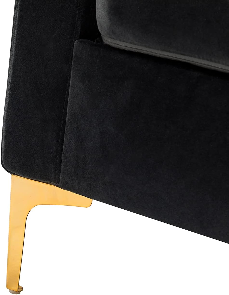 HULALA HOME Velvet Accent Club Chairs Set of 2, Modern Velvet Armchair Upholstered Accent Club Chairs Sofa Chairs with Gold Metal Legs Mid-Century Barrel Leisure Comfy Reading Armchair, Black