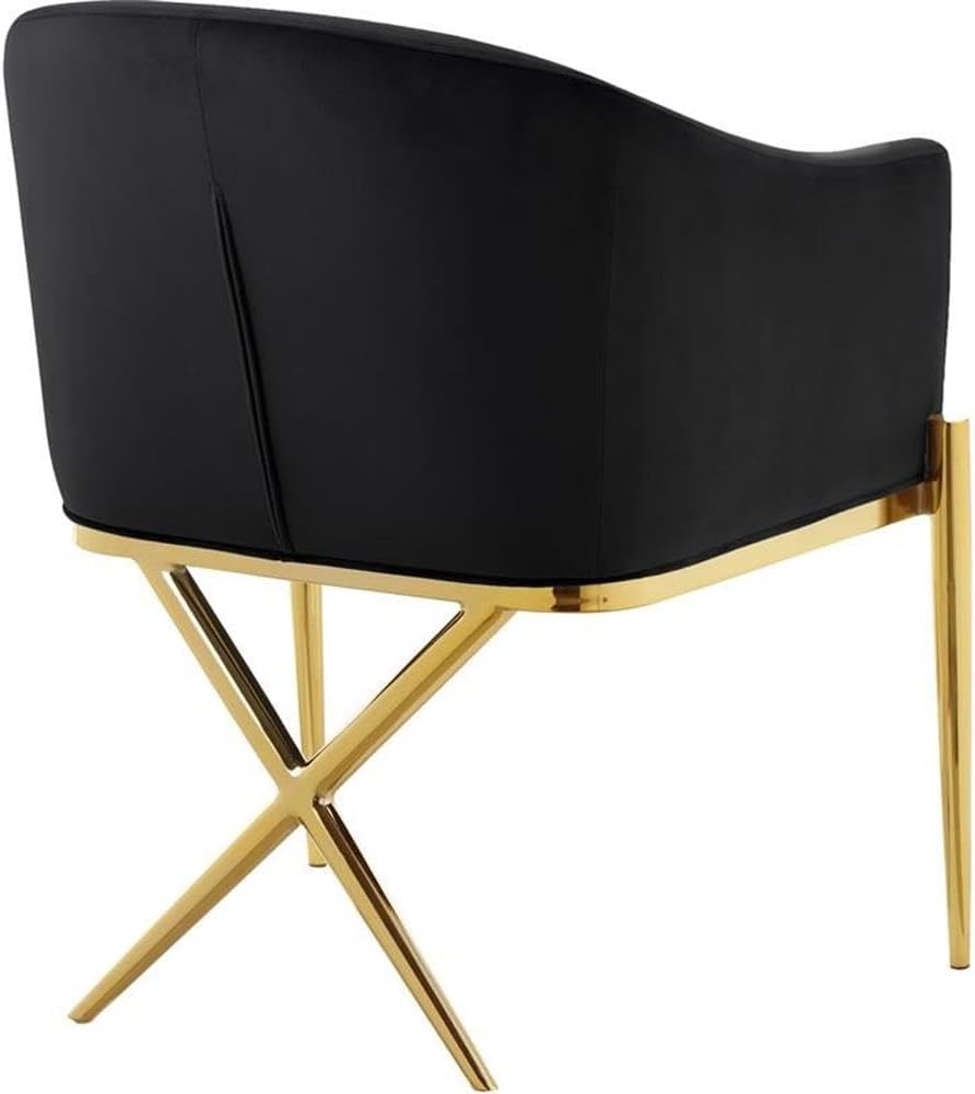 Meridian Furniture Xavier Collection Modern | Contemporary Velvet Upholstered Dining Chair with Sturdy Steel X Shaped Legs, Solid Back, 25.5' W x 24.5' D x 31.5' H, Black