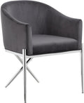 Meridian Furniture Xavier Collection Modern | Contemporary Velvet Upholstered Dining Chair with Sturdy Steel X Shaped Legs, 25.5' W x 24.5' D x 31.5' H, Grey