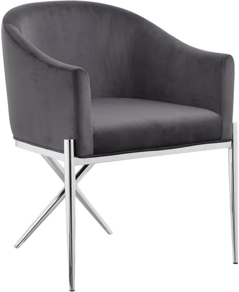 Meridian Furniture Xavier Collection Modern | Contemporary Velvet Upholstered Dining Chair with Sturdy Steel X Shaped Legs, 25.5' W x 24.5' D x 31.5' H, Grey