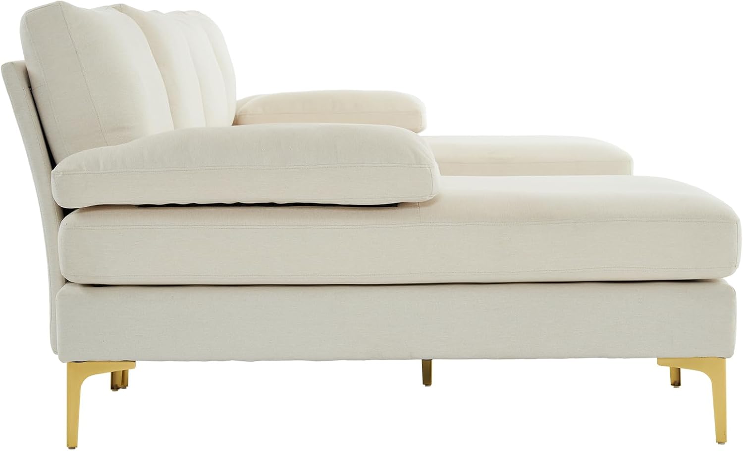 Karl home Convertible Sectional Sofa 110' U-Shape Sofa Couch 4-Seat Couch with Chaise Fabric Upholstered for Living Room, Apartment, Office, Beige