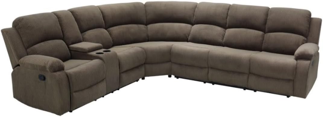 Reclining Sectional Sofa Set, L Shaped Recliner Couch with Cup Holder and Storage Console for Home Theater & Living Room, Camel