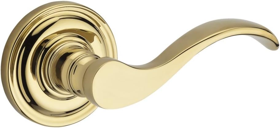 Baldwin PV.CUR.R.TRR.003.6L.DS Curve Right-Handed Privacy Lever with Traditional Round Rose, Polished Brass