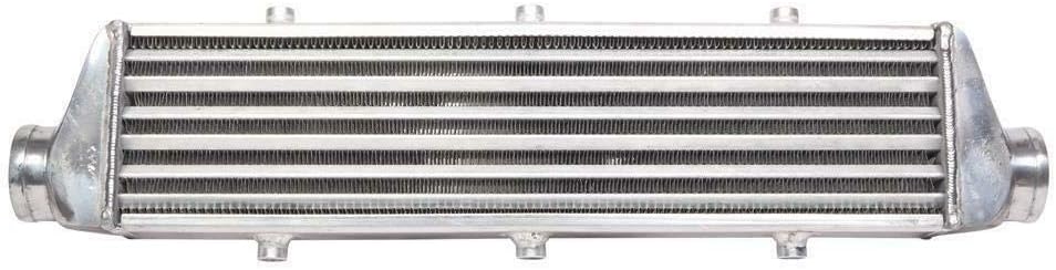 SUNROAD 28' x 7' x 2.5' Universal Turbo Intercooler with 1 Intercooler + 12pcs 2.5' Coupler Hoses + 12pcs Chrome + 24pcs T-Bolt Clamps, Silver Black