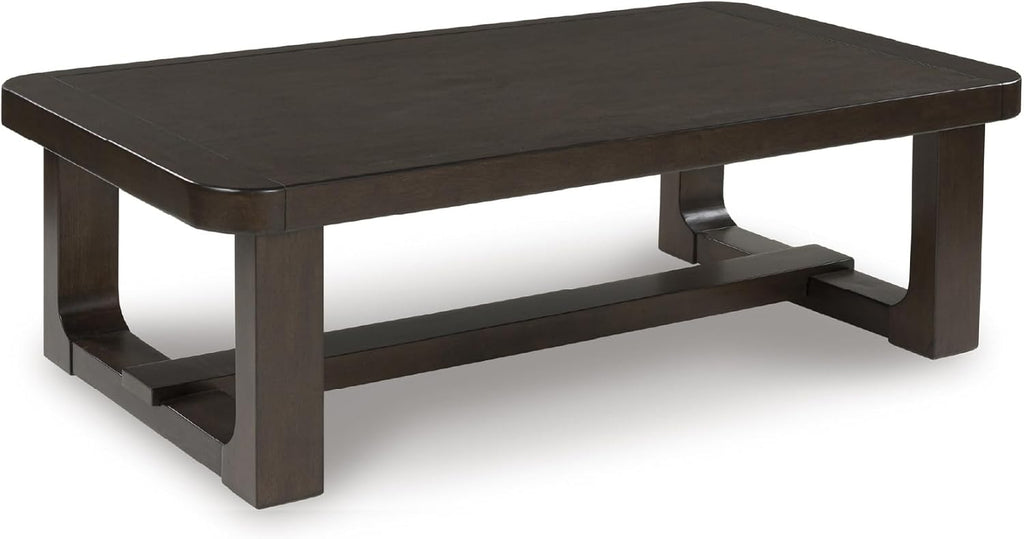 Signature Design by Ashley Breckington Modern Coffee Table with Trestle Base, Dark Brown