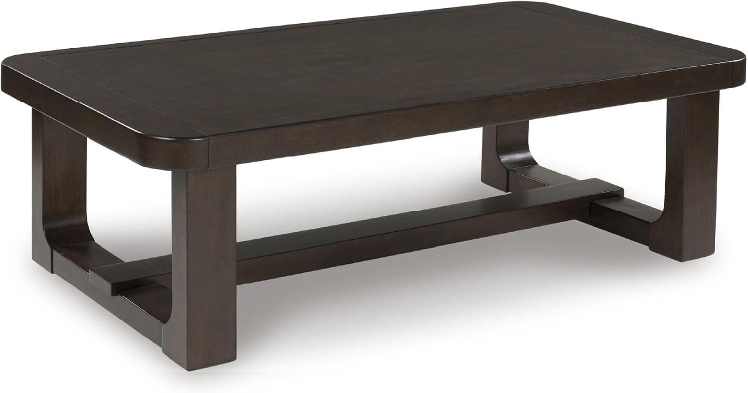 Signature Design by Ashley Breckington Modern Coffee Table with Trestle Base, Dark Brown