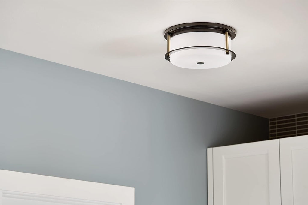 Kichler Brit 52595BKCPZ Flush Mount 2-Light 12˝ with Satin Etched Cased Opal Glass in Black and Champagne Bronze