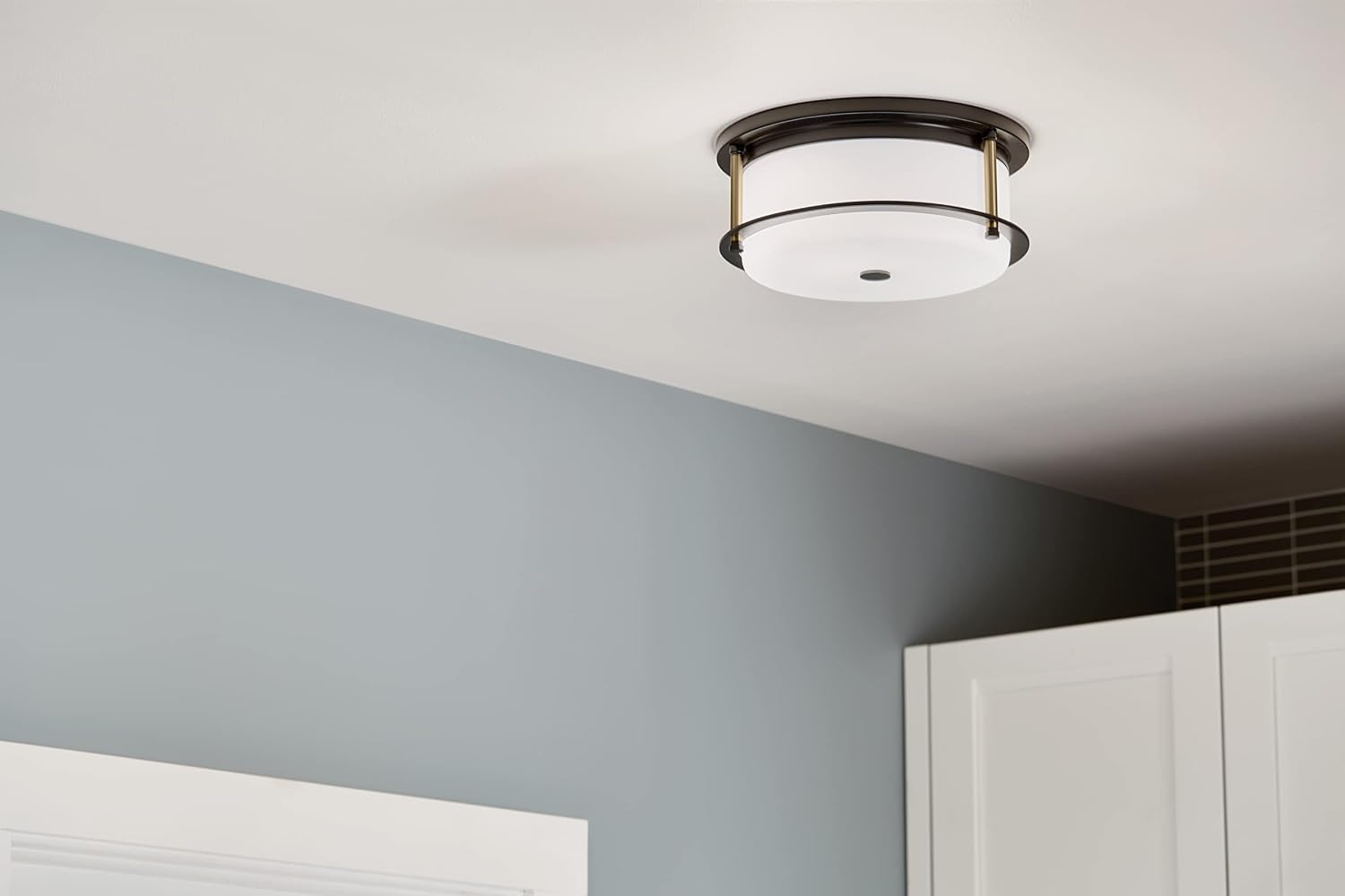 Kichler Brit 52595BKCPZ Flush Mount 2-Light 12˝ with Satin Etched Cased Opal Glass in Black and Champagne Bronze