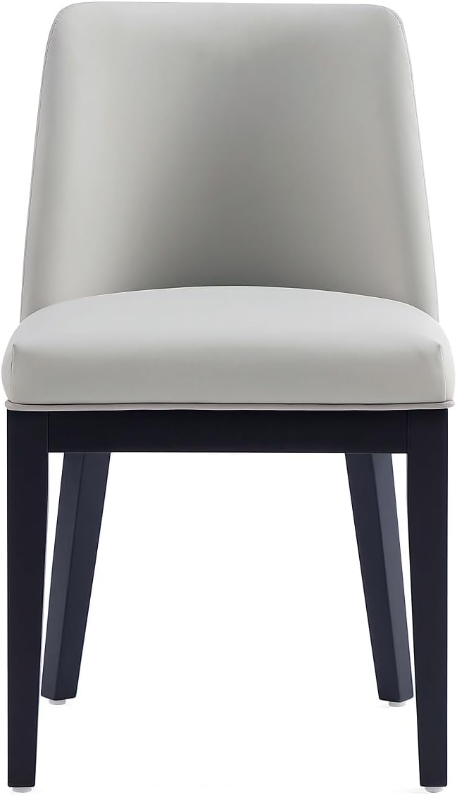 Manhattan Comfort Gansevoort Modern Faux Leather Dining Chair with Solid Beech Wood Frame, Upholstered Accent Furniture for Kitchen Table or Office, Set of 4, Stone Grey