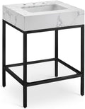 Meridian Furniture 407White-24 Marmo Collection Modern | Contemporary Bathroom Vanity with White Engineered Stone with Grey Veining, Matte Black Metal Base, 24' W x 21' D x 34' H, White