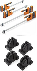 Bora 4 Piece Parallel Clamps for Woodworking Clamps 4 Pack - 2 x 18 inch and 2 x 24 inch Parallel Clamp Spreader Set 1100 Lbs Clamping Force Bar Clamp Set 571450I + 4-pc Parallel Clamp Blocks 571001