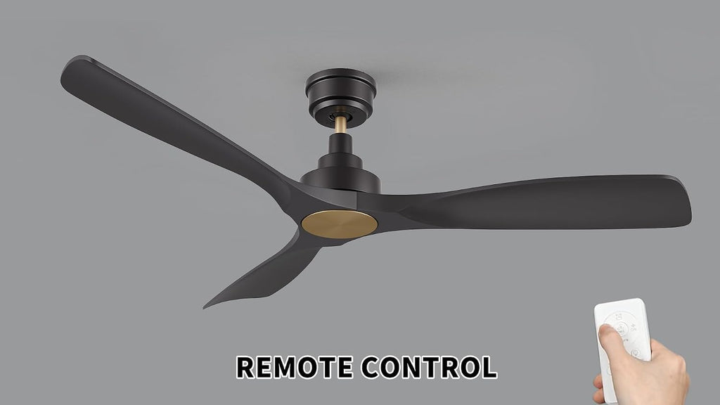 SMAFAN 52 Inch Ceiling Fan without Lights Low Profile, White Ceiling Fan with Remote, 10-Speed Reversible DC Motor, Indoor for Bedroom, Living room, Black