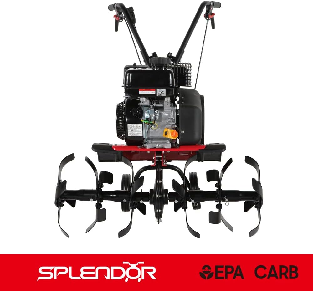 SPLENDOR Gas Powered Tiller 4 Cycle 212CC Working Width 13in-22in-33.5in Total Two Packages