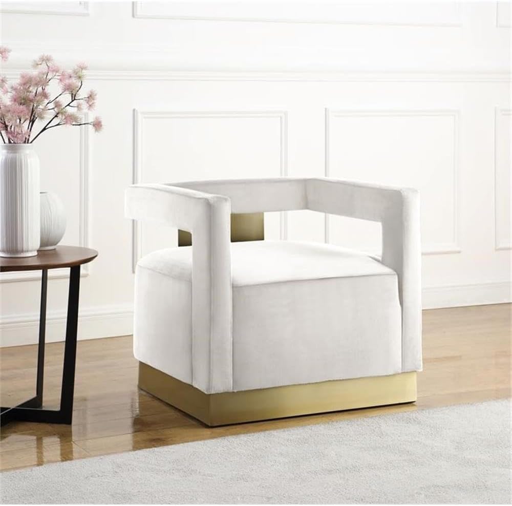 Meridian Furniture Armani 18.5' H Velvet Accent Chair in Cream and Gold