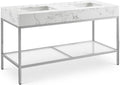 Meridian Furniture 408White-60 Marmo Collection Modern | Contemporary Bathroom Vanity with White Engineered Stone with Grey Veining, Brushed Chrome Stainless Steel Base, 60' W x 23' D x 34' H, White