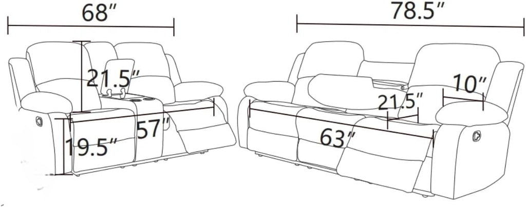 2-Piece Manual Leather Recliner Sofa Set, Adjustable Backrest Reclining Loveseat Sofa and a 3 Seater Couch Furniture Set for Home Theater, Dark Blue