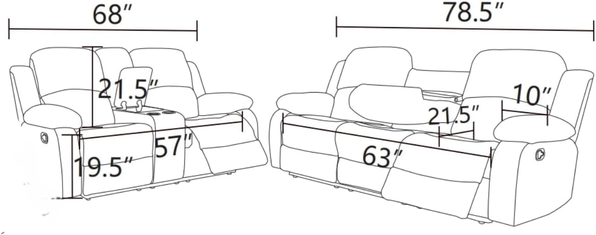 2-Piece Manual Leather Recliner Sofa Set, Adjustable Backrest Reclining Loveseat Sofa and a 3 Seater Couch Furniture Set for Home Theater, Dark Blue