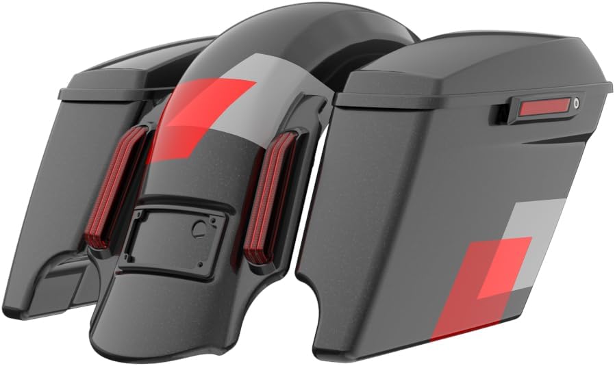 Advanblack Color Matched Stretched Bags, Lids Black Latch Hardware for '23-'24 Harley Touring CVO & 2024 Street Glide, Road Glide (Hot Lap)
