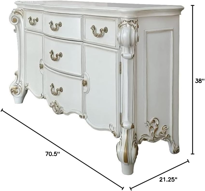 Acme Furniture Wood Dresser with 5 Drawers, Antique Pearl