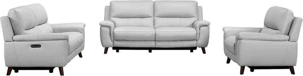 Armen Living Lizette Contemporary Top Grain Leather Power Reclining Living Room Accent Chair, Dove Grey