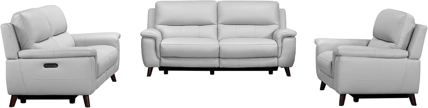 Armen Living Lizette Contemporary Top Grain Leather Power Reclining Living Room Accent Chair, Dove Grey