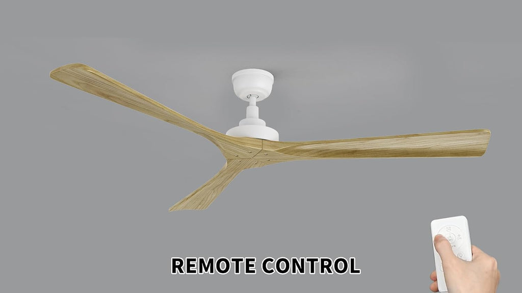 SMAFAN 60' Ceiling Fan without Lights Flush Mount, White Ceiling Fan with Remote Low Profile, 10-Speed Reversible DC Motor, Solid Wood, for Bedroom