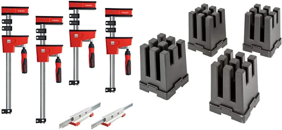 BESSEY KREX2450 K Body REVO Clamp Kit, 2 x 24 In., 2 x 50 In. and 2 KBX20 Extenders - 1700 lbs Nominal Clamping Force. Spreader, and Woodworking Accessories - Clamps and Tools for Cabinetry | BESSEY KP Rail And Stile Jig, Set Of 4 Blocks