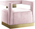 Meridian Furniture 597Pink Armani Collection Modern | Contemporary Velvet Upholstered Accent Chair with Sturdy Steel Base and Back in Gold Finish, 31.5' W x 28' D x 28' H, Pink