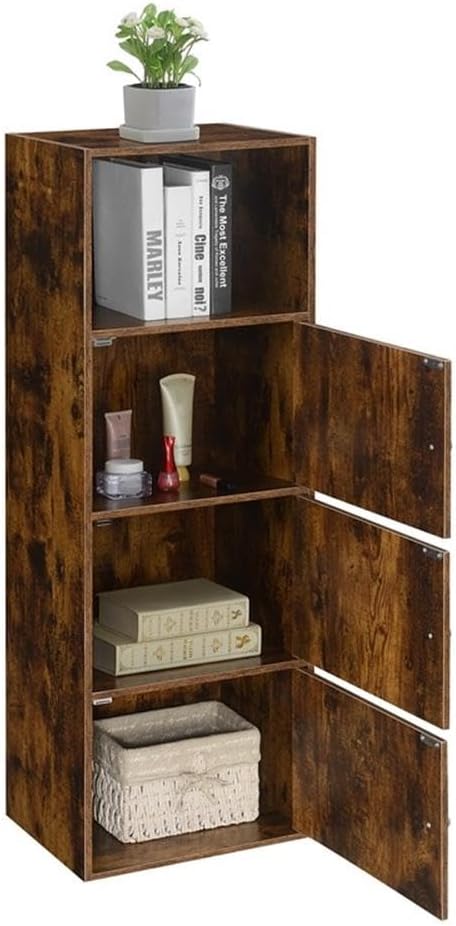 Pemberly Row Three-Door Cabinet with Shelf, Walnut Wood Finish, 16.5 x 12 x 46.75 in, Magnetic Latches, Concealed Storage, Versatile Multi-Room Use for Office, Bathroom, Closet, or Home Organization