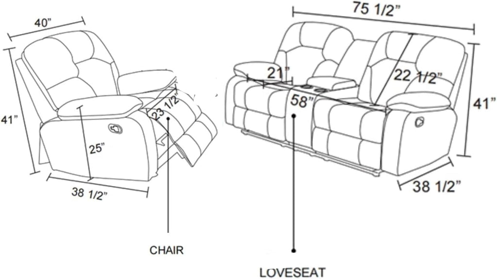 Leather Recliner Sofa Set, Living Room Furniture Set, Adjustable Backrest Reclining Loveseat Sofa with Storage Console & Cup Holders, Manual Recliner Chair for House, Home Theater, Brown