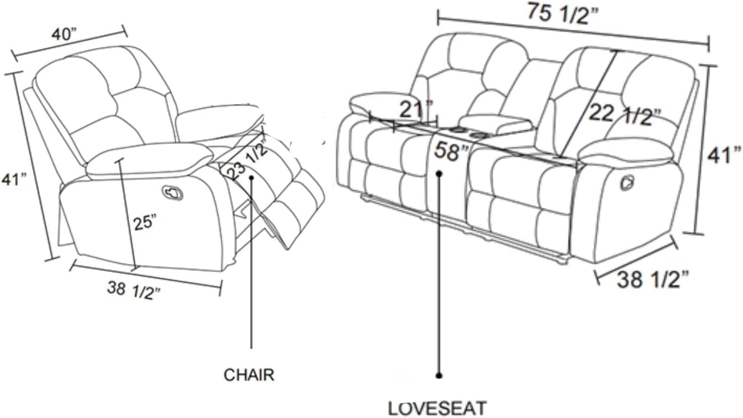 Leather Recliner Sofa Set, Living Room Furniture Set, Adjustable Backrest Reclining Loveseat Sofa with Storage Console & Cup Holders, Manual Recliner Chair for House, Home Theater, Brown