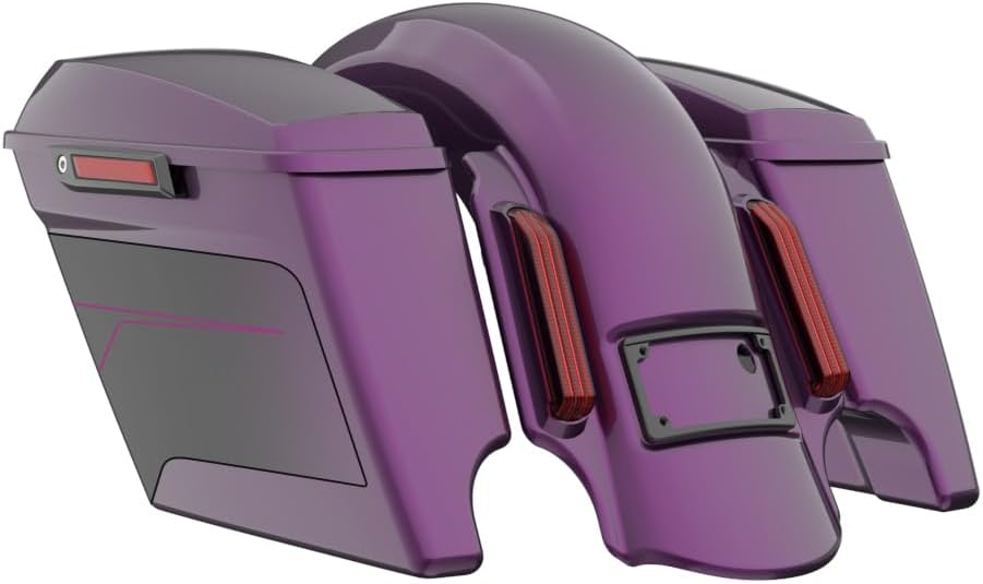 Advanblack Color Matched Stretched Bags, Lids Black Latch Hardware for '23-'24 Harley Touring CVO & 2024 Street Glide, Road Glide (Poison Berry)