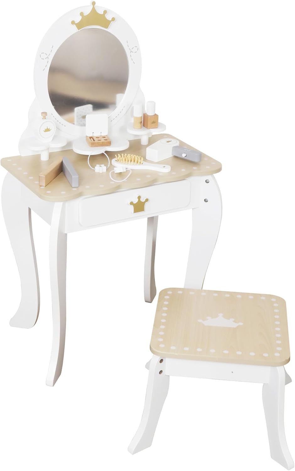 Little Girls Makeup Table with Mirror and Chair, Kids Vanity Table&Chair Set with Storage Drawer,Toddler Pretend Play Vanity Set with 9 pcs Multiple Make up Accessories,Princess Vanity Desk for 3+Kid