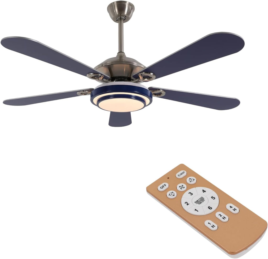 52' Ceiling Fans with Lights, Flush Mount Ceiling Fan Light with Remote Control, Reversible, Quiet, 6 Wind Speeds, Timing Function, for Bedroom Indoor/Outdoor Use, Blue
