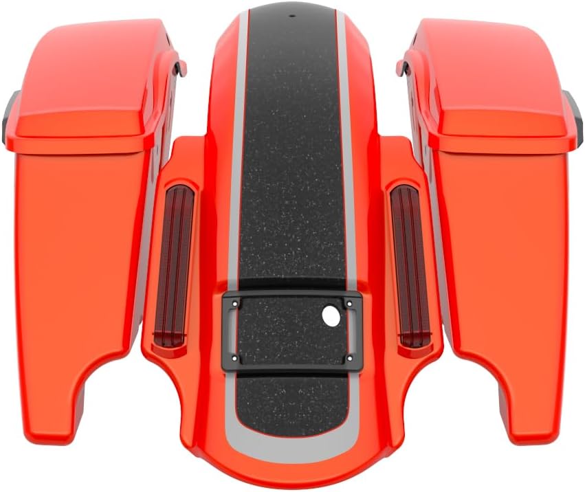 Advanblack Color Matched Stretched Bags, Lids Black Latch Hardware for '23-'24 Harley Touring CVO & 2024 Street Glide, Road Glide (Legendary Orange)
